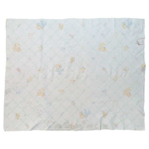 VTG Beacon Baby Receiving Blanket Duck Teddy Bear Blocks Print Pink Blue Green - Picture 4 of 5